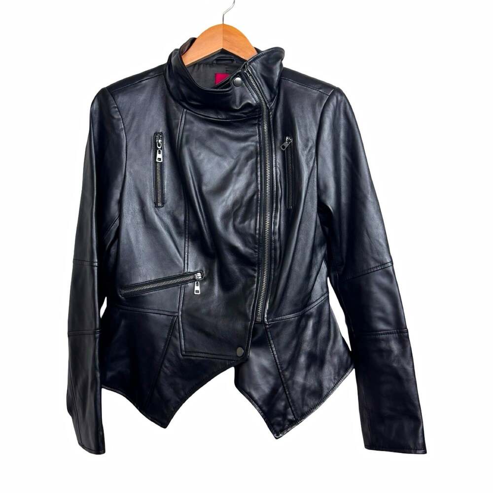 G.I.L.I. Women’s Black Leather Biker Zip Jacket Lined Collared Size 10
